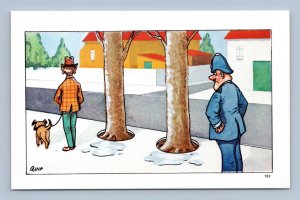 Comic Police Sees One Dog But Two Puddles UNP Quip Sapphire Chrome Postcard Q9