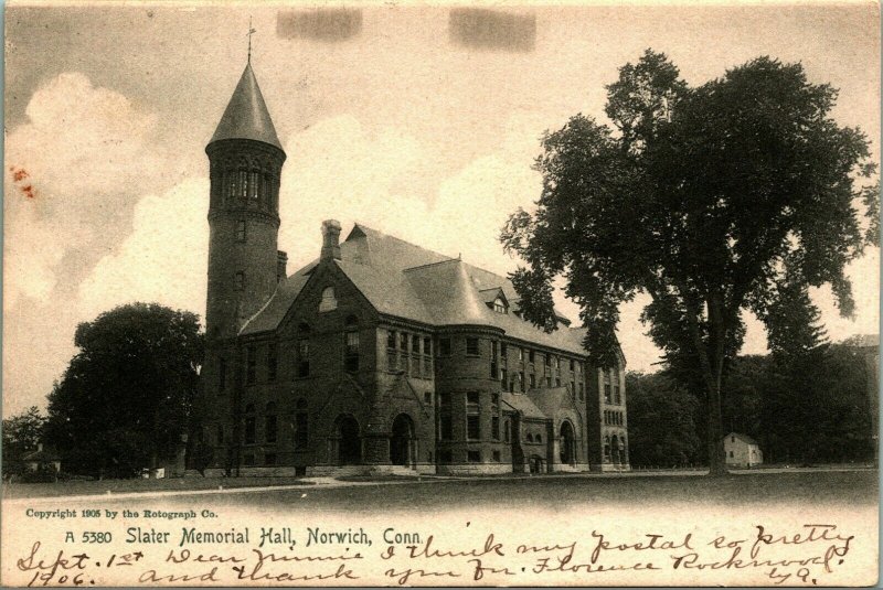 Norwich Connecticut CT Slater Memorial Hall 1906 UDB Vtg Postcard Rotograph Q14