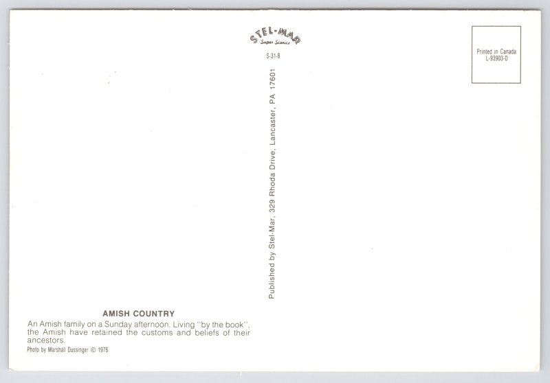 Lancaster Pennsylvania~Amish Family in Horse & Buggy~Continental Postcard