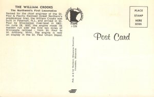 William Crooks Train St. Paul & Pacific Railroad Minnesota '60s Vintage Postcard