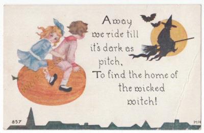 FA Owen Halloween Postcard Children Chase Witch