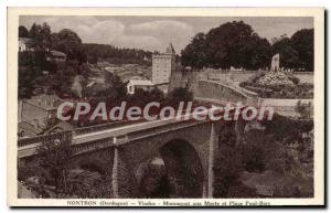 Postcard Old Nontron Viaduct Monument Aux Morts And Place Paul Bert