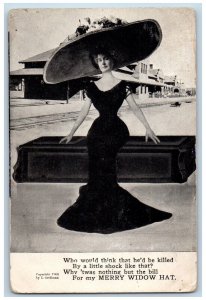 Pretty Woman Postcard Merry Widow Hat With Flowers c1910's Unposted Antique