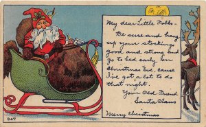 F44/ Santa Claus Merry Christmas Reindeer Postcard Hiattville Kansas 1908 4 