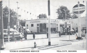 1950s Young's Standard Service Tell City IN Standard Oil Sign Postcard