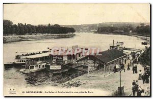 Old Postcard The Seine and Saint Cloud L Embarcadere View Jack Park Barges Boats