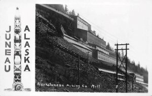 RPPC TOTEM POLE JUNEAU ALASKA MINING MILL REAL PHOTO POSTCARD (1930s)