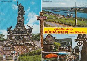 Germany Ruedesheim Niederwalddenkmal Kabinensailbahn und Drosselgasse