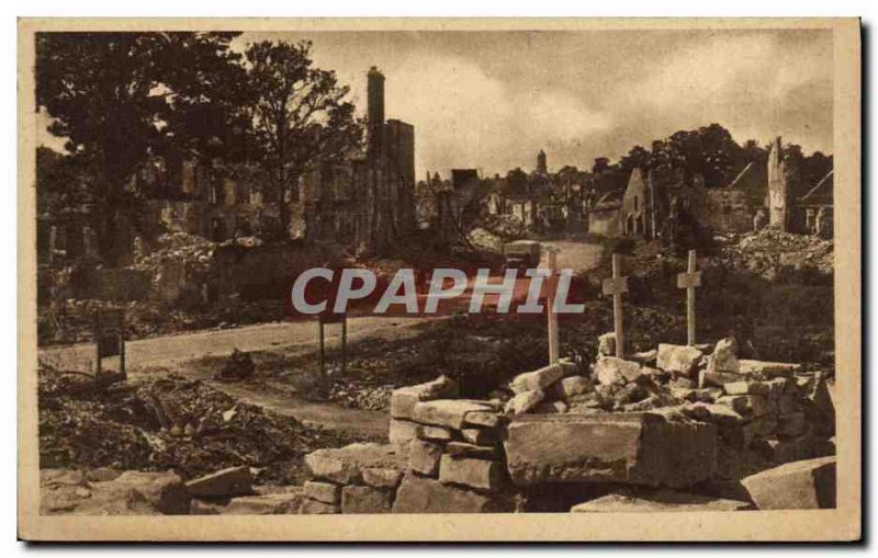 Old Postcard Caen through the ruins street unnamed Army