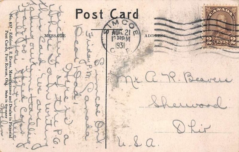 Simcoe Ontario Canada Post Office Street Scene Vintage Postcard AA84712