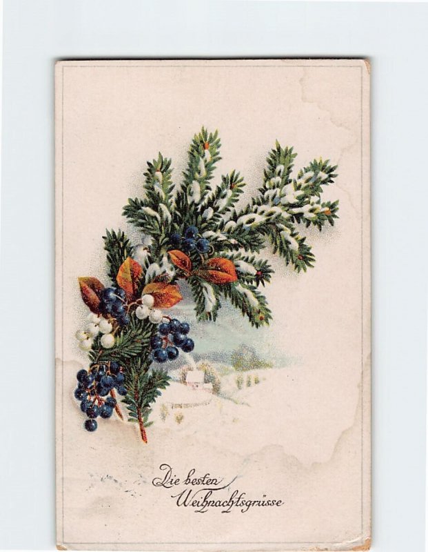 Postcard Die besten Weihnachtsgrüsse with Hollies Art Print