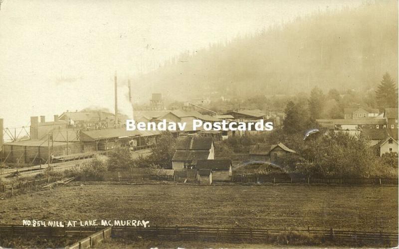 Lake McMurray, Wash. Lumber Mill, Logging Lumbering (1911) RPPC