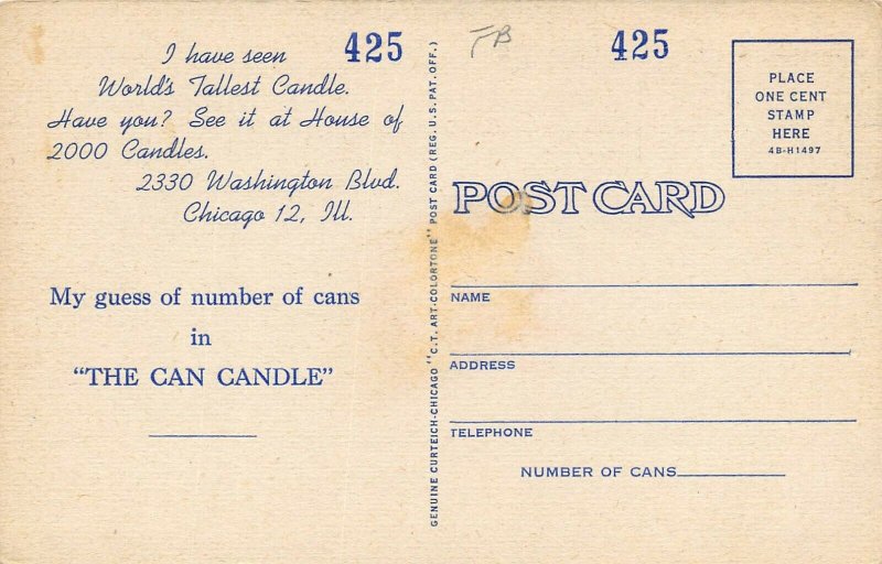 LPI07 World Largest Candle Advertising Chicago  Illinois  Postcard  