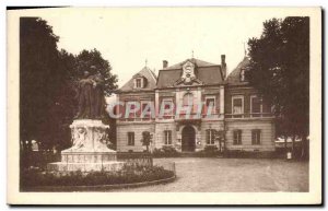 Postcard Nolay Old City Hall and Statue Sadi Carnot