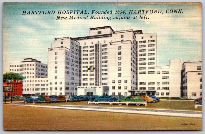 Vtg Connecticut CT Hartford Hospital Medical Building 1940s Linen View Postcard