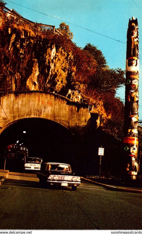 Alaska Chief Skowl Totem and Highway Tunnel Entering Ketchikan