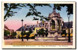 Old Postcard Chateaudun Place 18 October Fountain