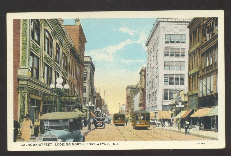 FORT WAYNE INDIANA DOWNTOWN CALHOUN STREET SCENE OLD CARS VINTAGE POSTCARD