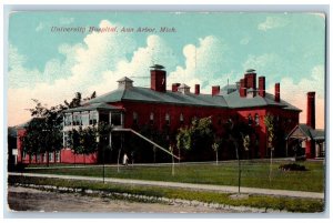 Ann Arbor Michigan MI Postcard University Hospital Building Street Tree Lined