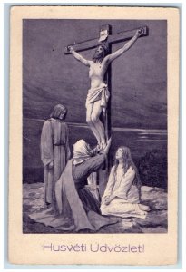 1928 Easter Hungary Jesus Inri Religious Posted Vintage Postcard 