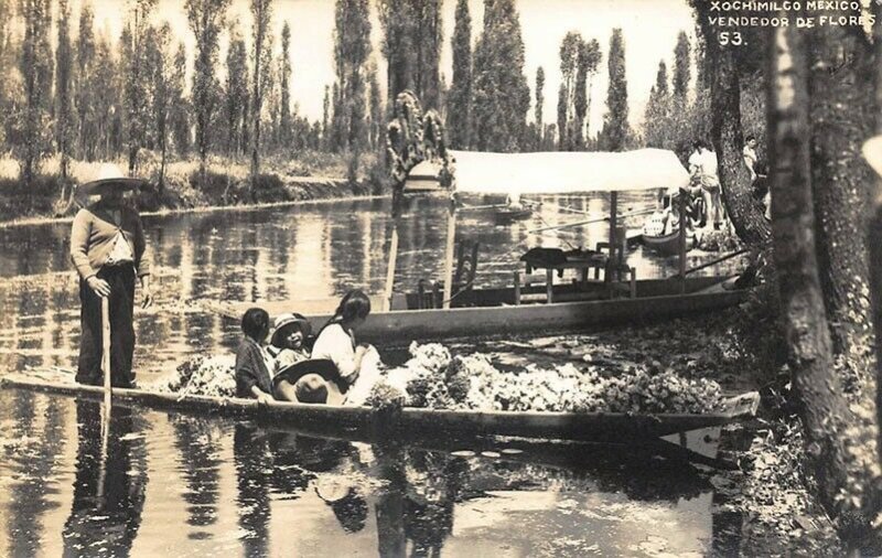 Xochimilco México Boats Vendedor De Flores Real Photo Postcard