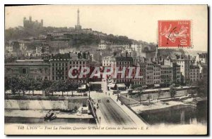 Old Postcard Lyons Bridge The Feuillee Quartier St Paul and Coteau de Fourviere