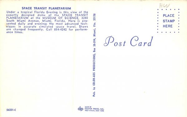 Space Transit Planetarium Miami, Florida Postcard