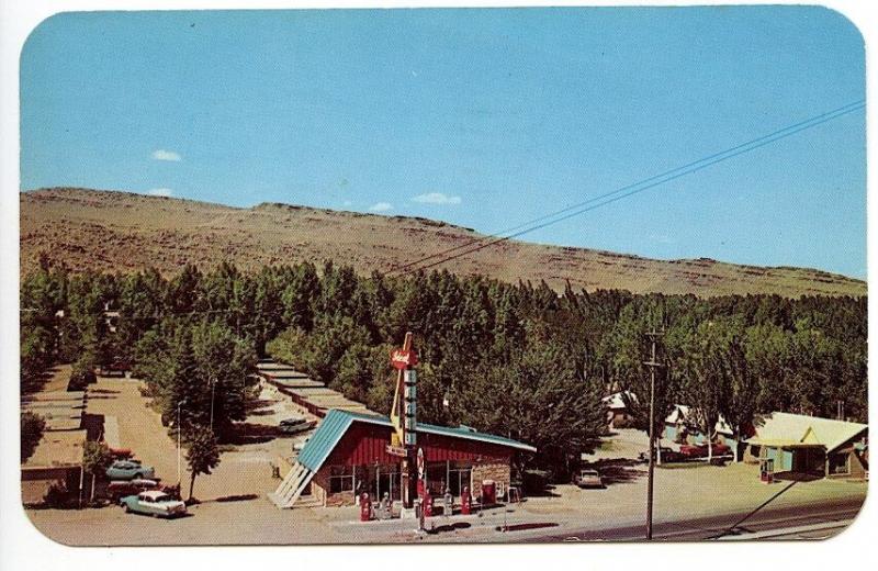 Rawlins WY US 30 Texaco Gas Station Old Cars Lincoln Highway Postcard
