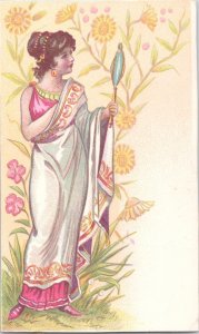 Charming Original Antique Victorian Trade Card - Lovely Lady Toga Flowers