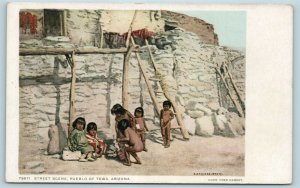 Postcard AZ Street Scene Children Playing Pueblo of Tewa Fred Harvey c1909 AG2