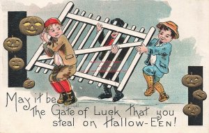 Halloween, Leubrie & Elkus No 2272-10, HB Griggs, 3 Boys Carrying a Gate of Luck