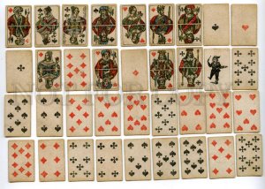 145091 Vintage German 35 PLAYING CARDS deck w/ king Joker