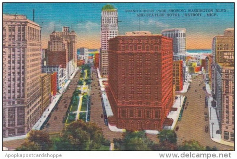 Michigan Detroit Grand Circus Park Showing Washington Boulevard And Statler H...