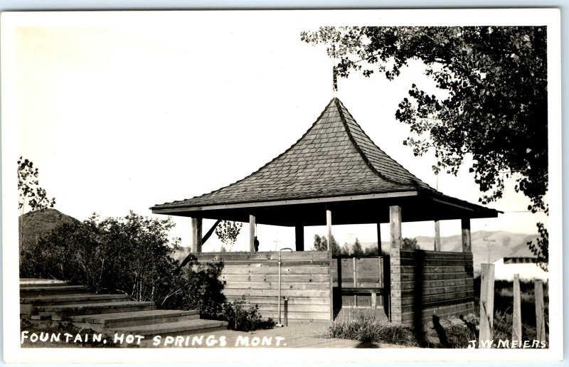 c1940s Hot Springs, MT Fountain Shelter RPPC Real Photo Postcard J.W. Meiers A68