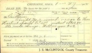 J. E. McClintock, County Treasurer - Cherokee, Iowa IA  