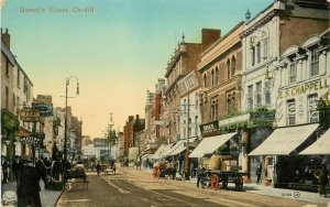 c1910 Postcard; Queen's Street Scene, Cardiff Wales UK unposted, Valentine's Ser