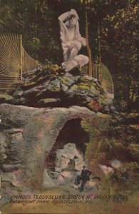 Postcard Famous Teddyscung Statue Indian Rock Fairmount Park Philadelphia PA