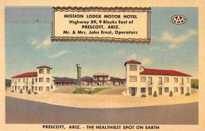 Prescott Arizona Mission Lodge Motor Hotel Linen Antique Postcard K19859