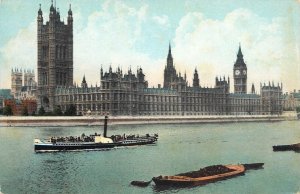 London Thames navigation & sailing sunset Parliament coal barge paddle steamer