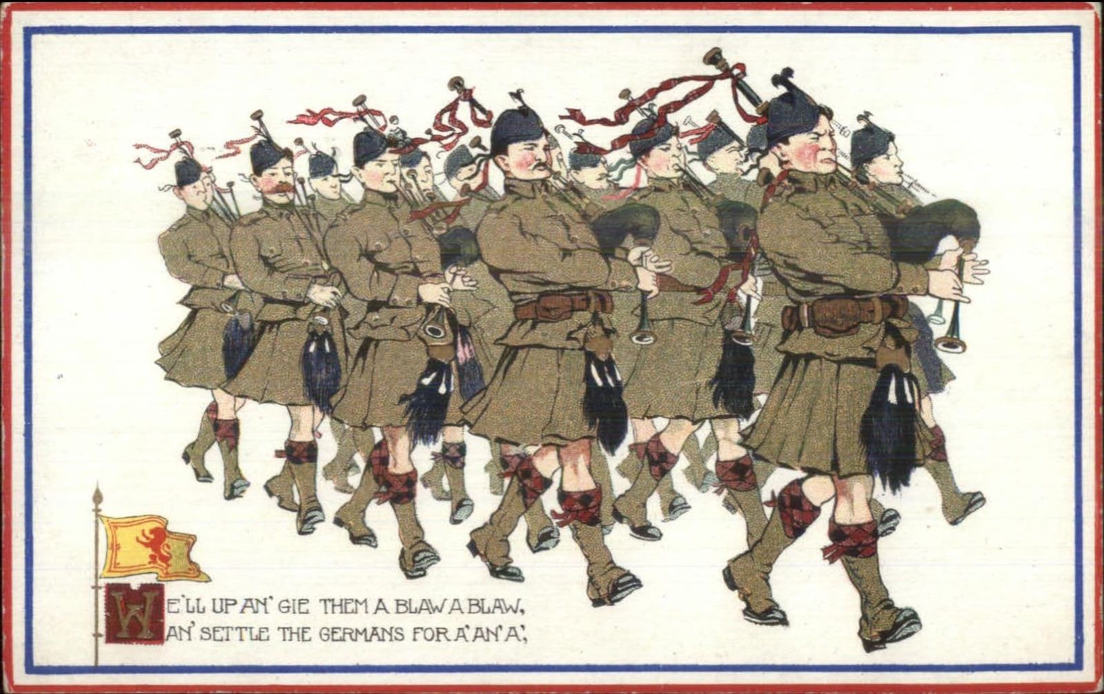 Scottish Bagpipes Pipers AntiGerman WWI Propaganda c1910 Postcard