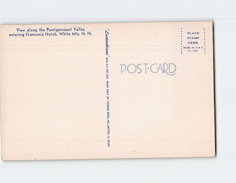 Postcard View along the Pemigewasset Valley entering Franconia Notch, N. H. 