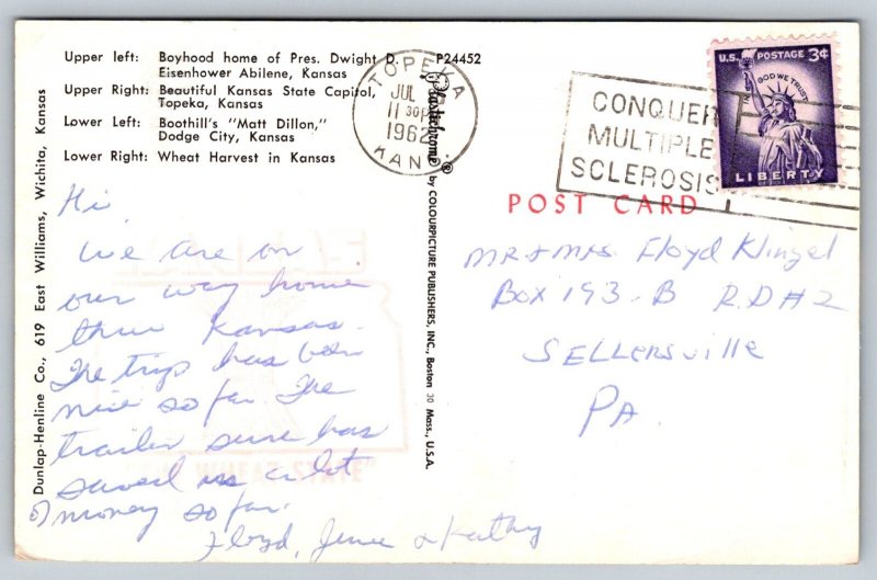1962  Greetings From Kansas  Postcard