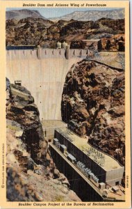 Postcard  Boulder Dam and Arizona Wing of Powerhouse