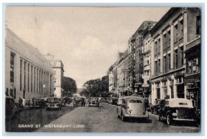 1948 Grand Street Classic Cars Buildings Waterbury Connecticut Vintage Postcard