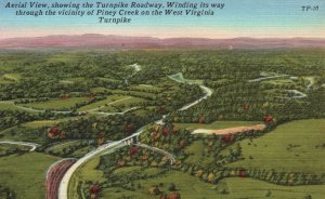 Vintage Postcard 1930's Aerial View Turnpike Roadway Piney Creek West Virginia