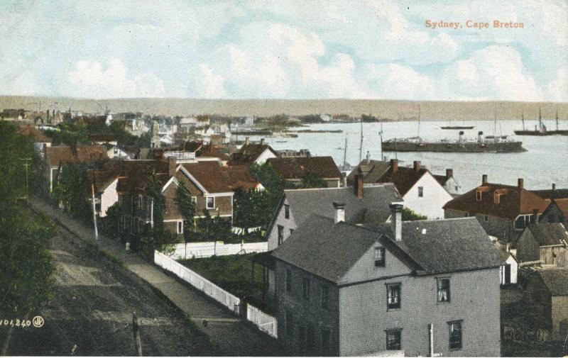 Sydney Cape Breton NS Nova Scotia Town Harbour Houses Ships Vintage Postcard 