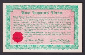 UNITED STATES, Vintage Card Booze Inspectors' License