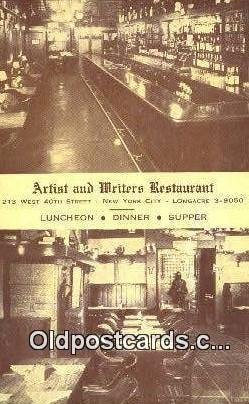 Artist & Writers 213 West 40th Street Restaurant, New York City, NYC USA Unused 