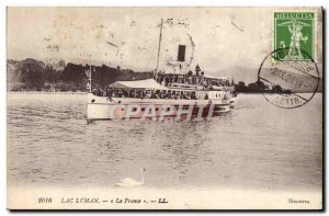 Postcard Old Boat Swan Lake Leman, France