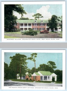 2 Postcards BILOXI, Mississippi MS~ Cottages BROADWATER BEACH Apartment Building